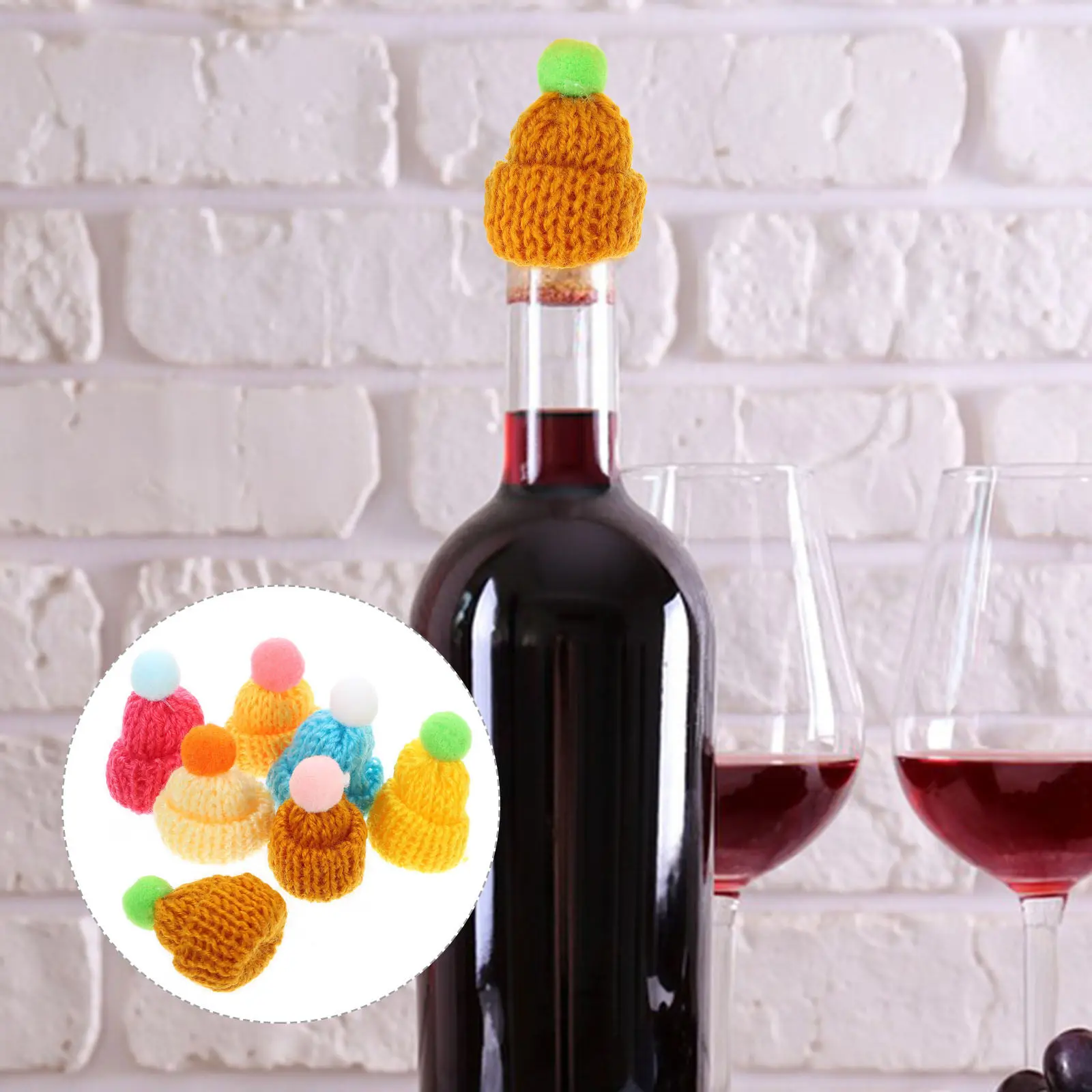 

7 шт. мини-шапочки из шерсти для Рождества, эластичные разноцветные декоративные колпачки, украшения для винных бутылок, аксессуары для праздничной вечеринки