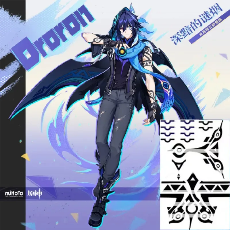 

Genshin Impact Ororon Cosplay Tattoo Temporary Tattoo Sticker Men Halloween Party Roleplay Accessoery Face Arm Tatouage Sticker