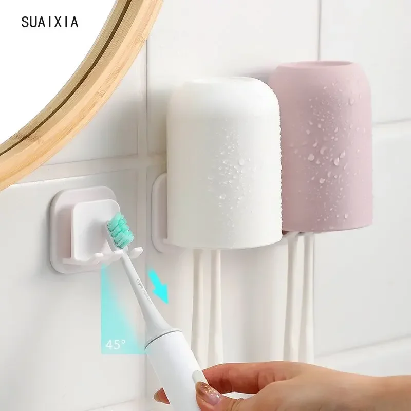 Toothbrush Holder Bathroom Cartoon Toothbrush Toothpaste Wall Suction Holder Rack Container Organizer Punch Free Storage Rack