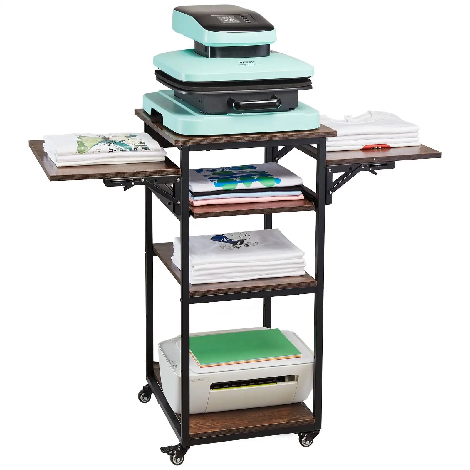 Heat Press Table with Charging Station 4 Tier Movable Heat Press Stand