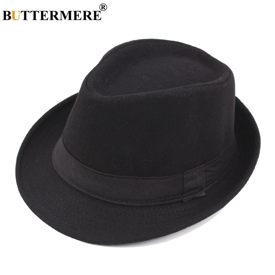 BUTTERMERE Gray Wool Fedora Hat For Men Burgundy Vintage Felt Hat Womens Winter Spring Casual Gray Classic Jazz Hats