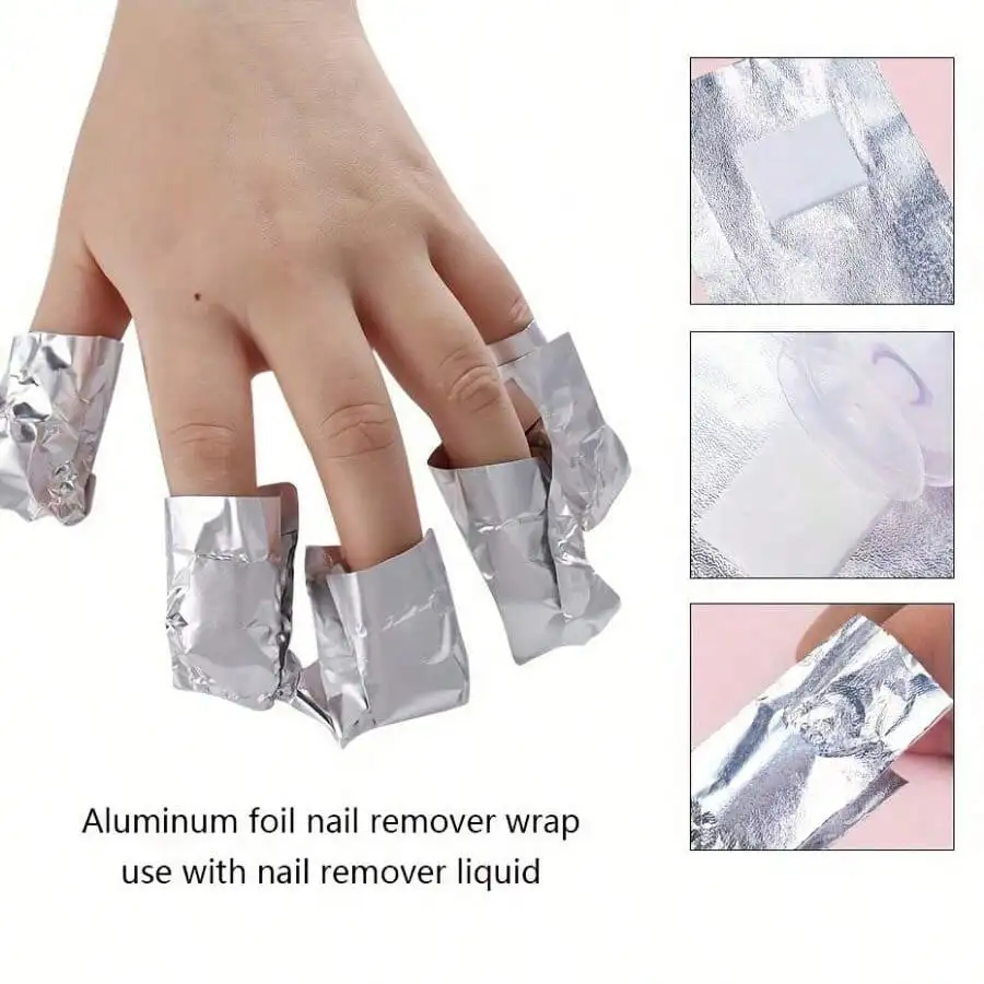 50/100PCS Nail Polish Remover Foil Wraps with Absorbent Pads, 6.5×9cm Aluminum Foil Nail Removal Wraps, 2×3cm Cotton Pads, Gel P