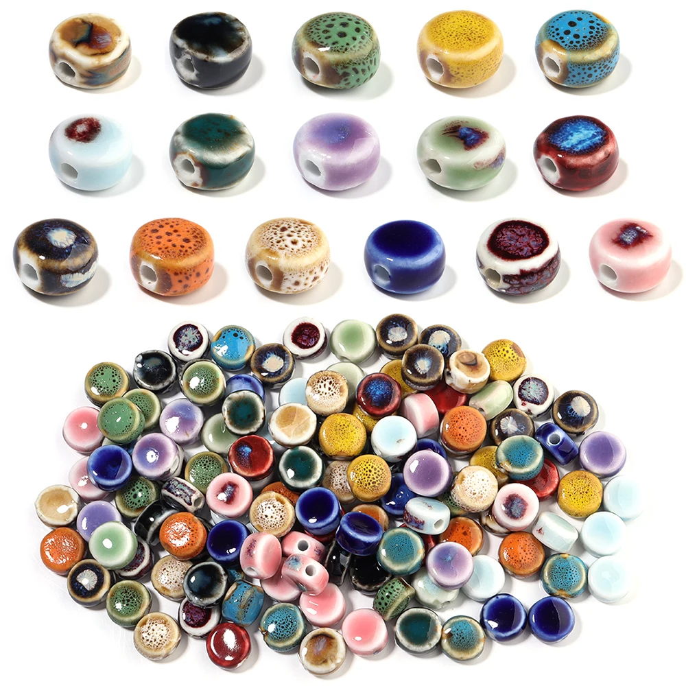 10 teile/los 12mm Mehrfarbige Keramik Flache Runde Perlen Floral Glasur Lose Spacer Perlen Für Schmuck Machen DIY Armband Halskette geschenk