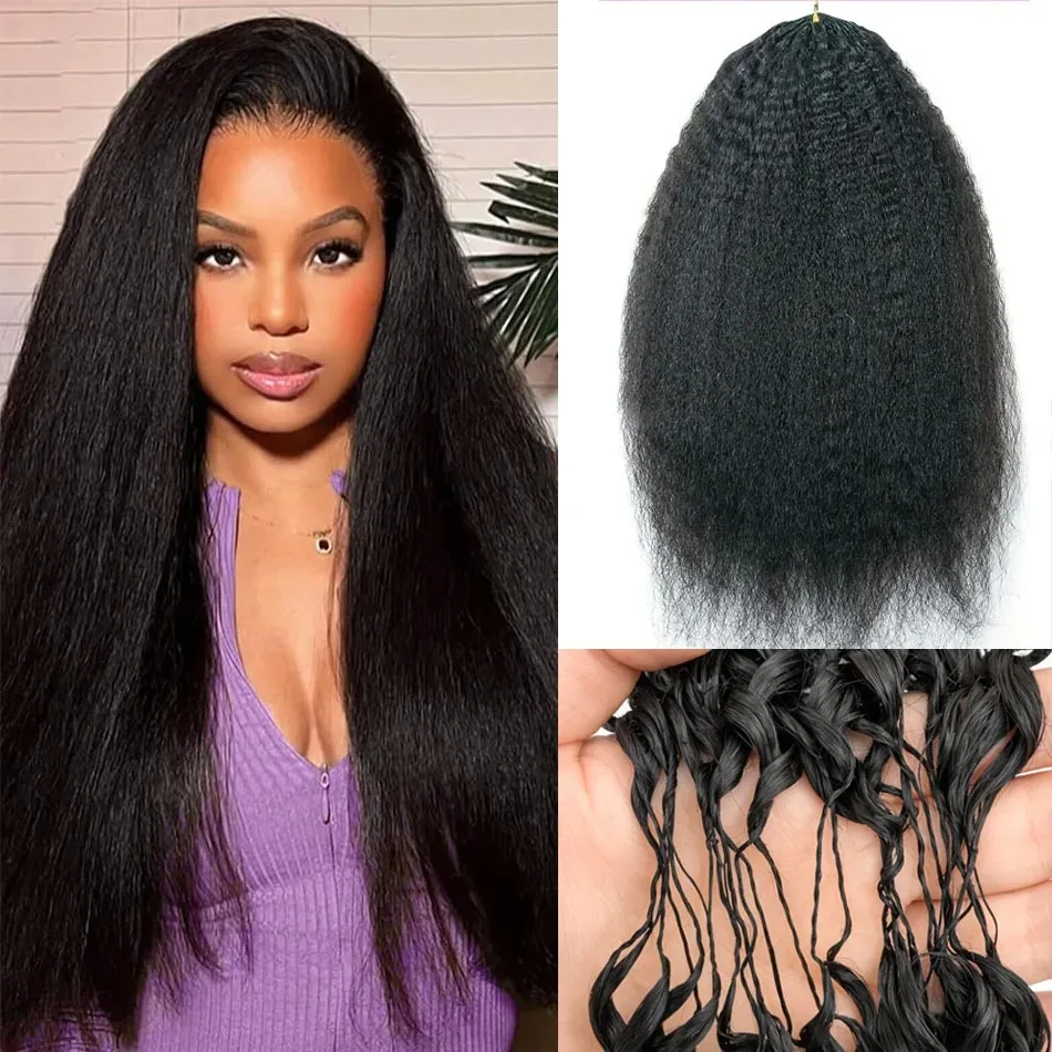 

Наращивание волос Kinky Straight Feather Crochet из 100% натуральных человеческих волос, предварительно разделенные пучки для многоразового использования, для плетения косичек в стиле бохо.