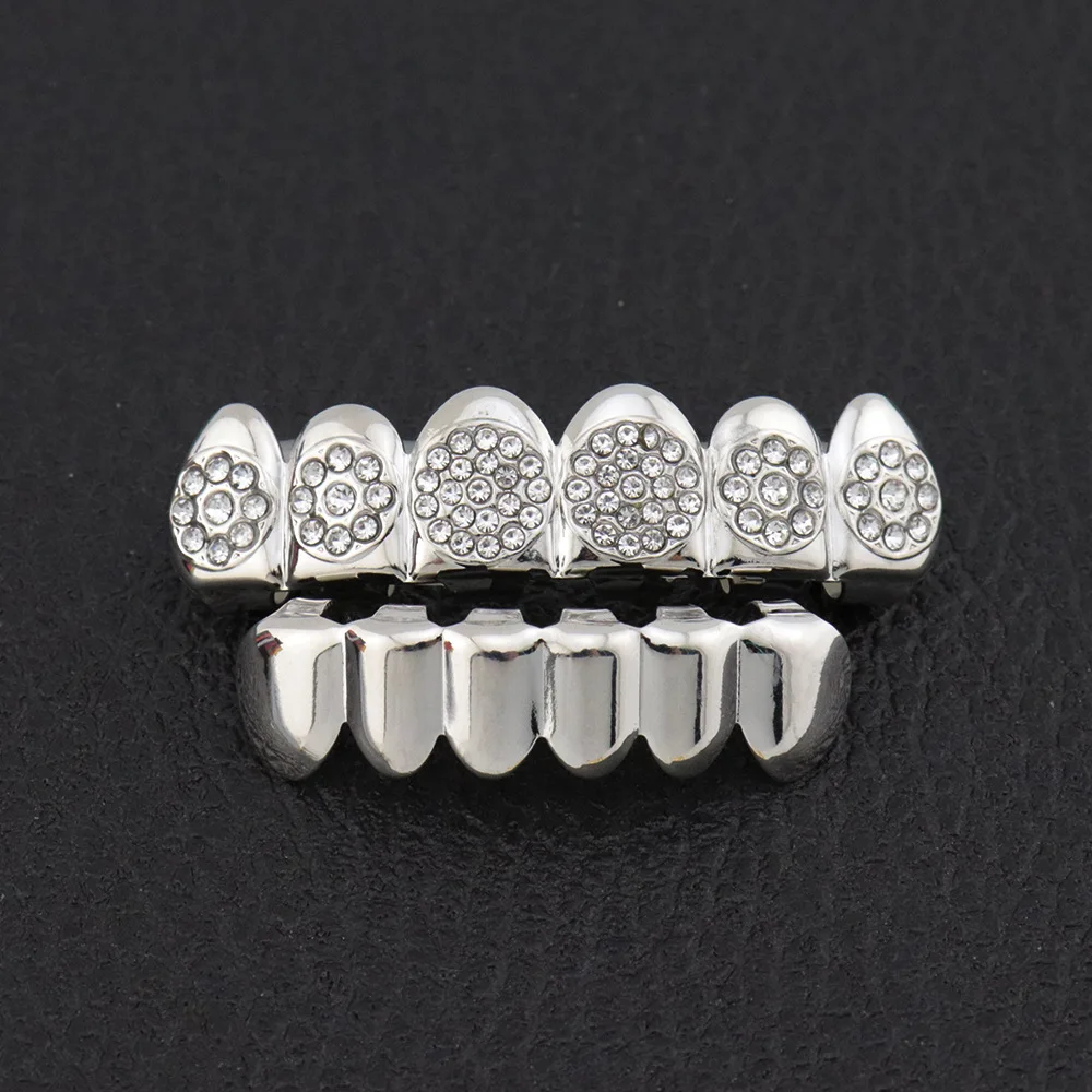 Juego de Grillz Dental chapado en oro, tapas de dientes de cristal, estilo Hip Hop, ideal para regalo de Halloween