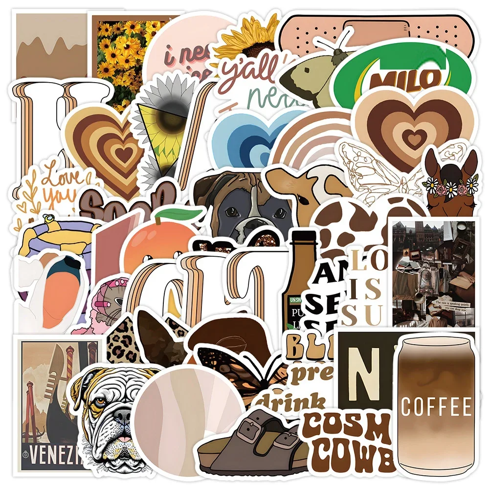 10/50pcs Vintage Brown Sticker Aesthetic PVC Laptop Sketchbook Children's Stationery Decoraction Scrapbooking School Supplies