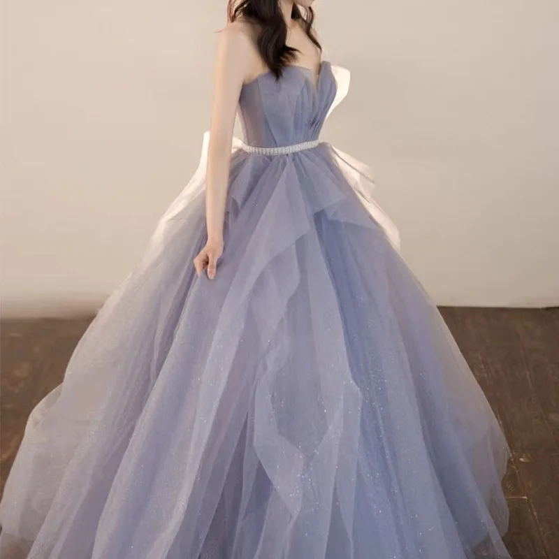 Spring/Summer New Adult Ceremony Evening Dress Light Luxury Niche High End Host Banquet Female Temperament Simple and Elegant