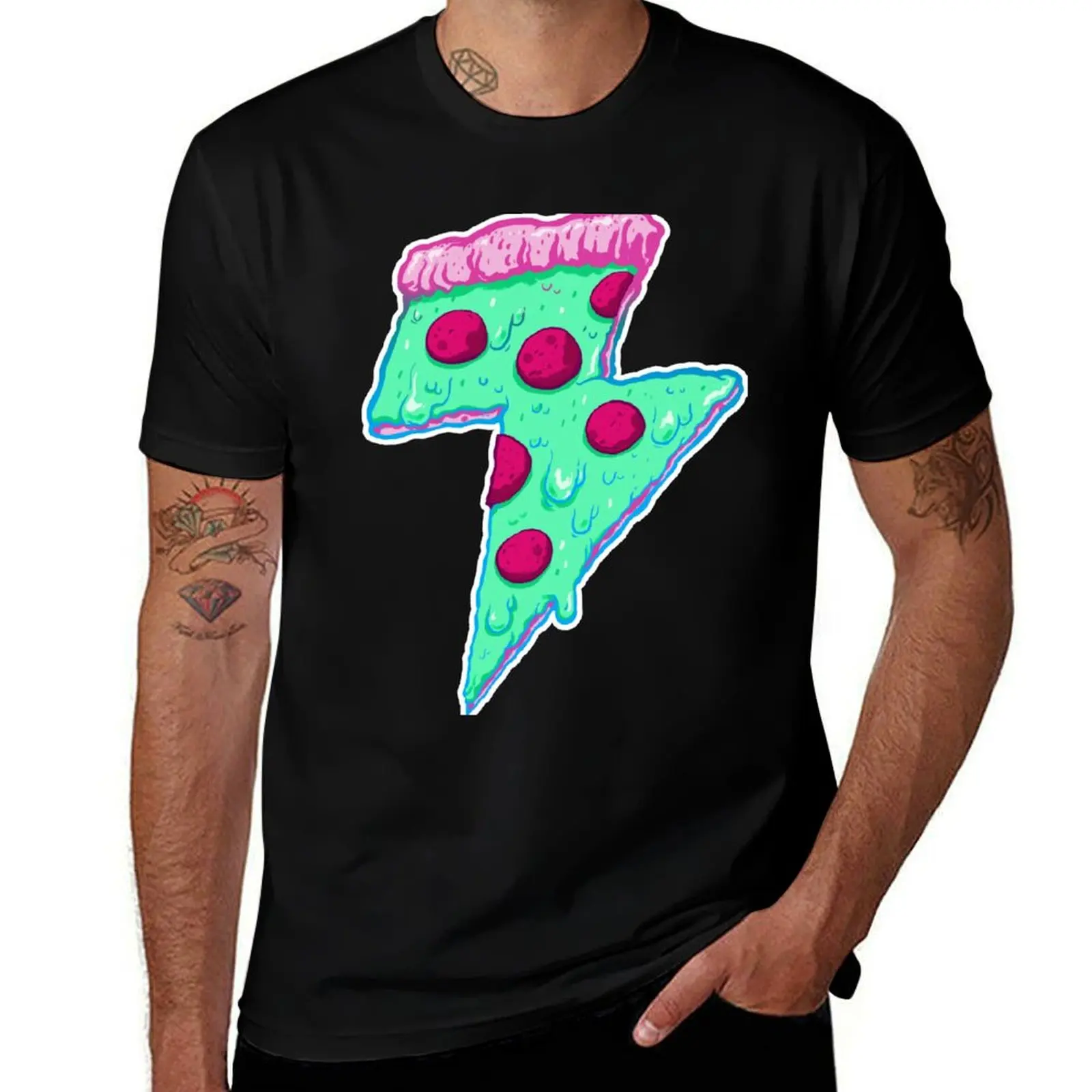 Thunder Neon Pizza T-Shirt Plus Size Workout Short Sleeve Top