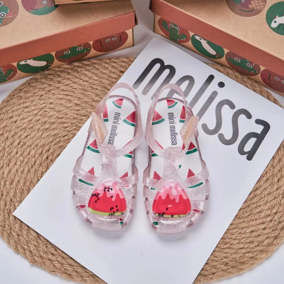 Mini Melissa Children Sandals New Girls Sandals Summer 2023 Soft Peep-toe Antiskid Crystal Princess Children Little Girls Sandal