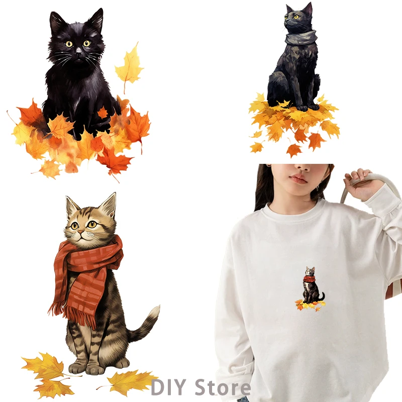 autumn kitten dtf Heat Transfer iron on transfer for clothing Iron On Patches Thermal for Clothing Iron On Patches For Clothing.