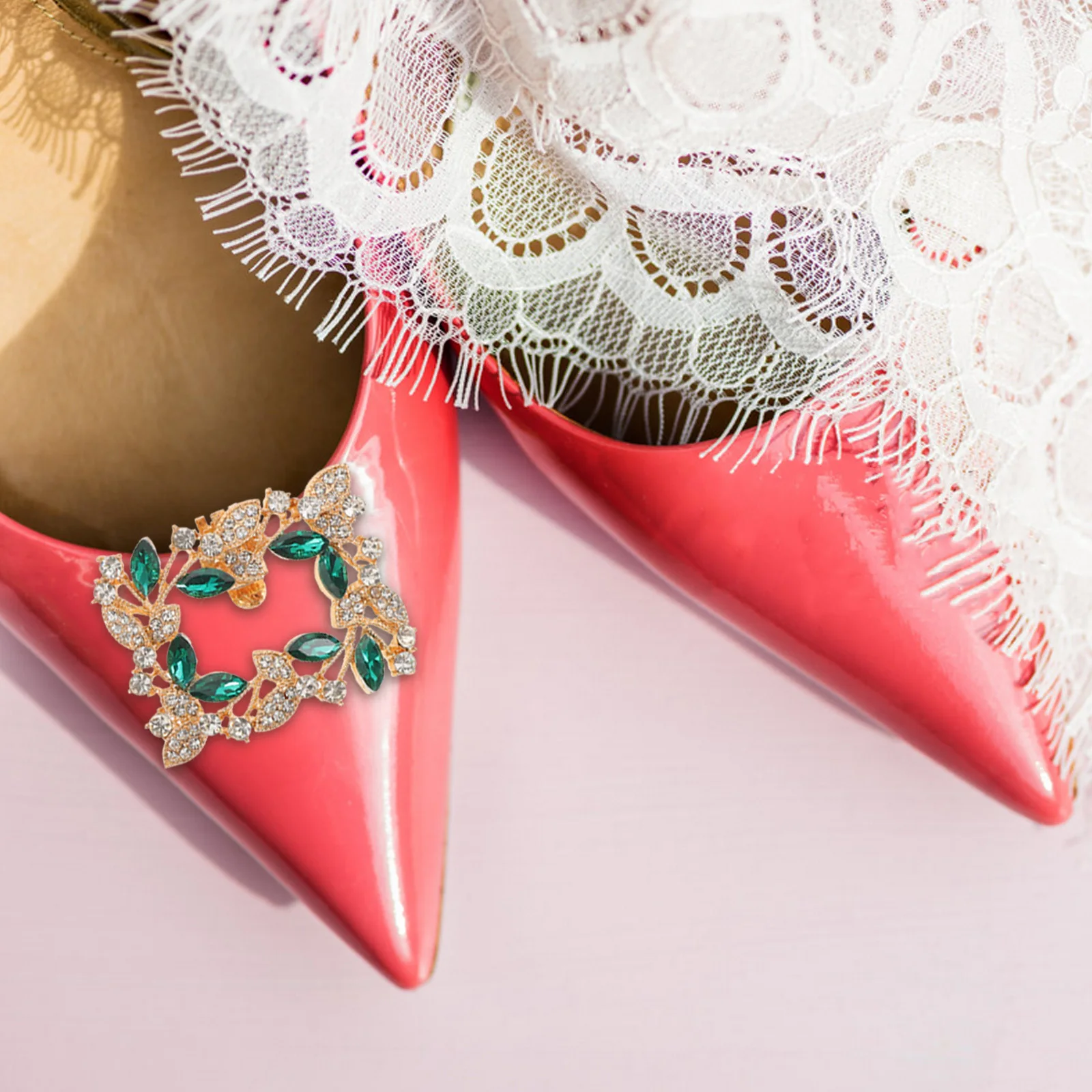 

1 Pair Rhinestone Shoe Clips 2.3X1.8Inch Green Full Diamond Buckles For Women Wedding High Heels Flats Sandals Removable Shoe