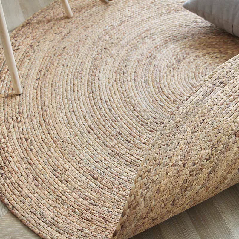 Alfombras redondas de paja 100% para sala de estar, dormitorio, Bulrush, alfombra de mimbre de hierba de caña Natural, alfombrillas para mesa de té tejidas a mano