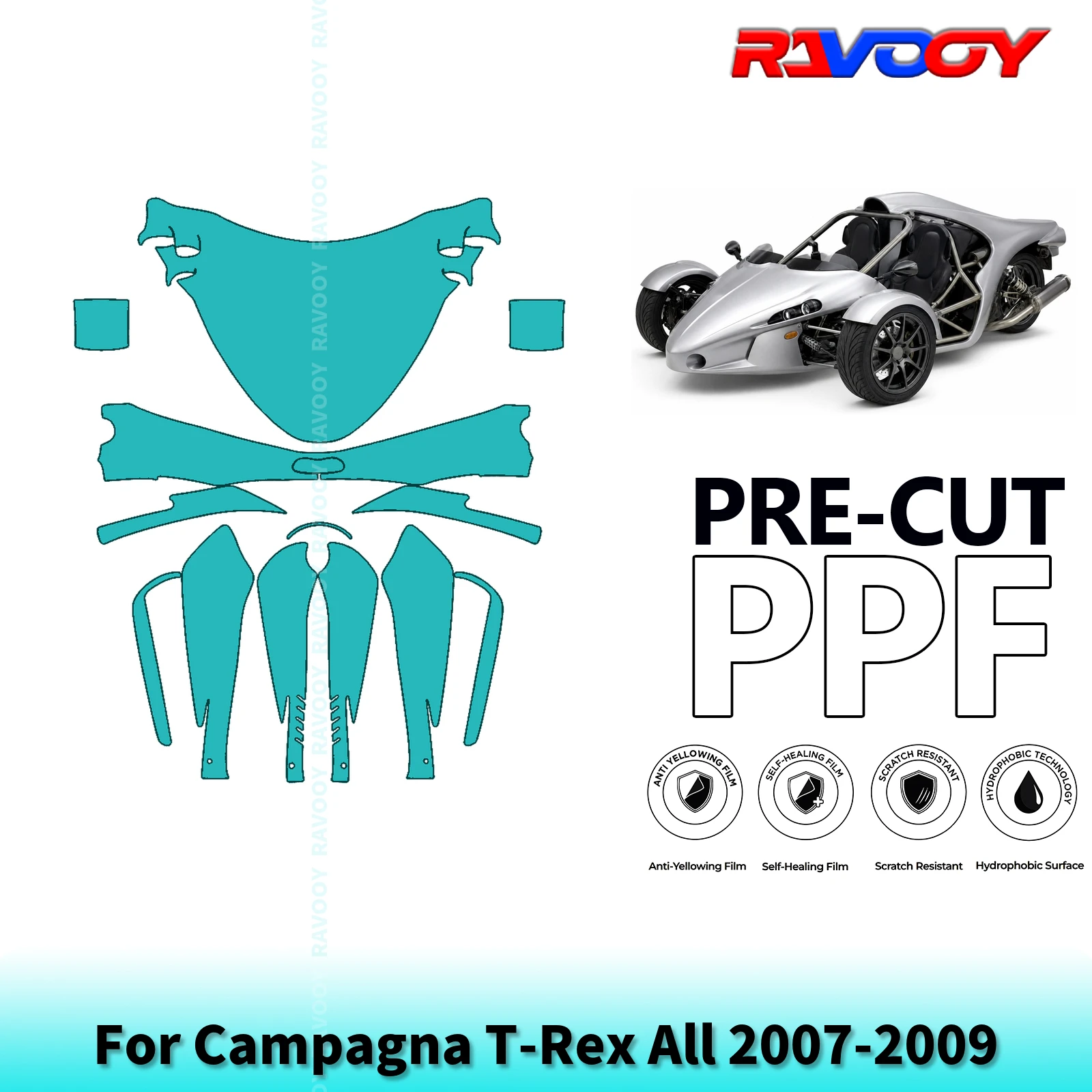 For Campagna T-Rex All 2007-2009 Full Front 8.5Mil Pre-Cut Paint Protection Film PPF Stone Chip Kit | Clear/Matte/Black Options