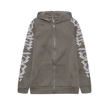 Women's Monogram Print Zip-Up Hoodie Sweater 4 Fashion Women's Monochrome Monogrammed Kepeng Hoodie Long-Sleeved Sweater Autumn New Europe And the United States Style 4