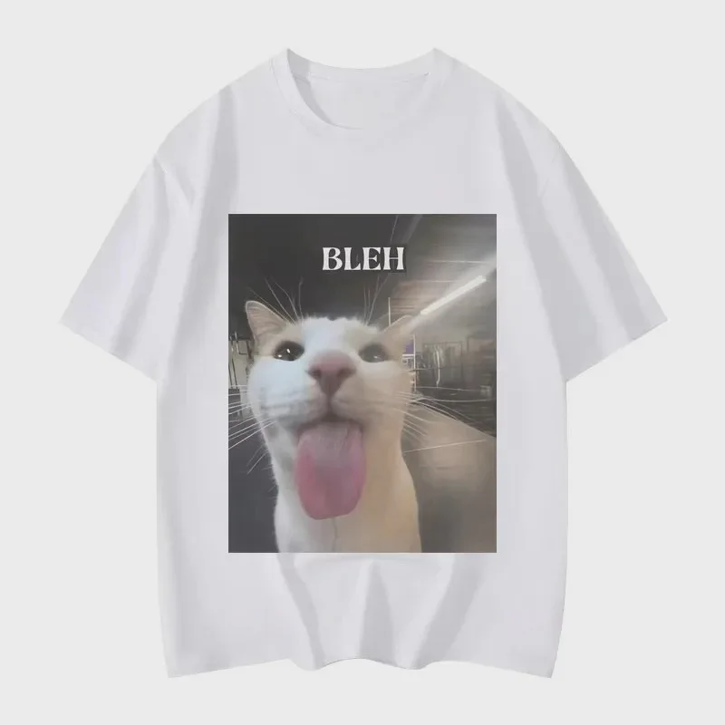 Bleh Funny Cat Meme T Shirt Unisex Men Women Graphic Printed Tee Summer Casual Short Sleeve Top Couple Streetwear Clothing