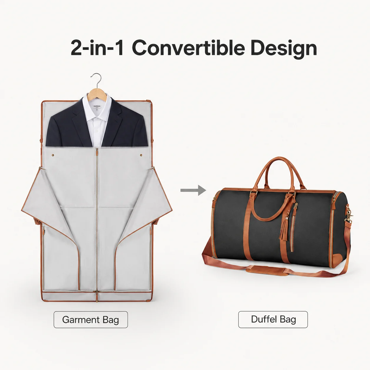 2 in 1 Convertible Garment Duffel Bag for Men, Carry On Weekender Travel Bag for Suits Business Trips Weddings Overnight