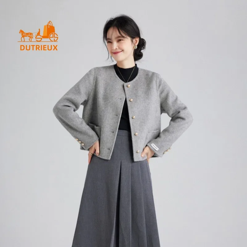 New Winter Women\'s Coat , High-end Double-sided 100% Wool Coat Gentle Short Top Round Neck Elegant Cashmere Jacket for Travel