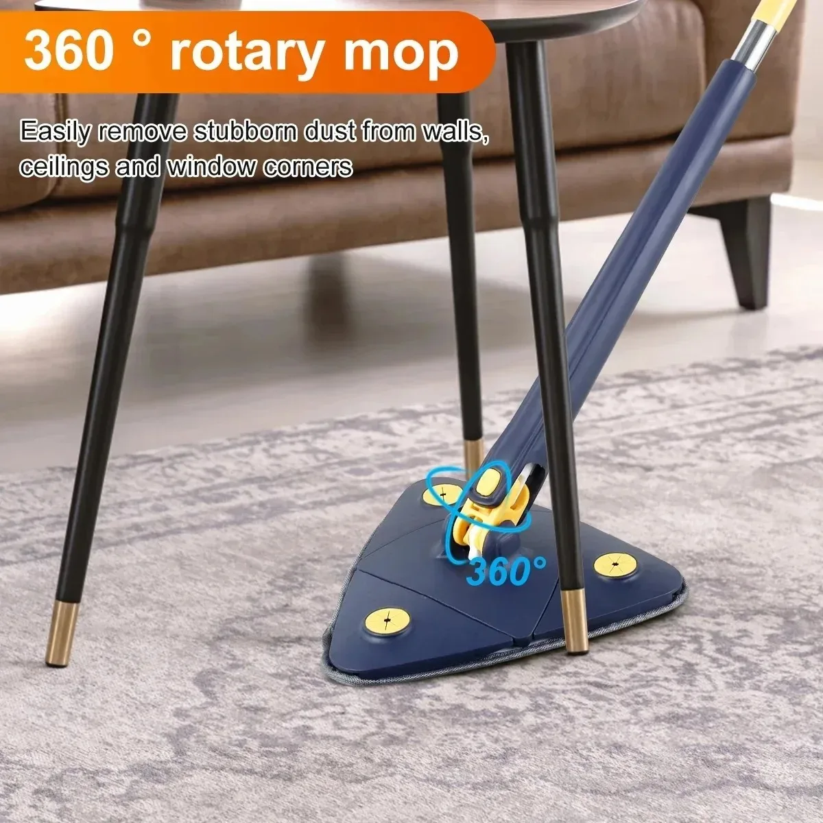 Cleaning Mop 360° Rotatable Water Absorption Triangular Mop Foldable Automatic Water Squeezing Wall Cleaning Mop OR 3 Mop Cloth