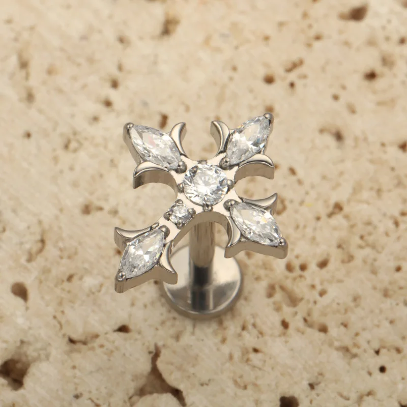 ASTM F136 التيتانيوم ماركيز الصليب مختبر ثقب القوطية الشرير الفص الأذن ترصيع شقة الداخلية الموضوع Labret الأنف ترصيع الشفاه ترصيع