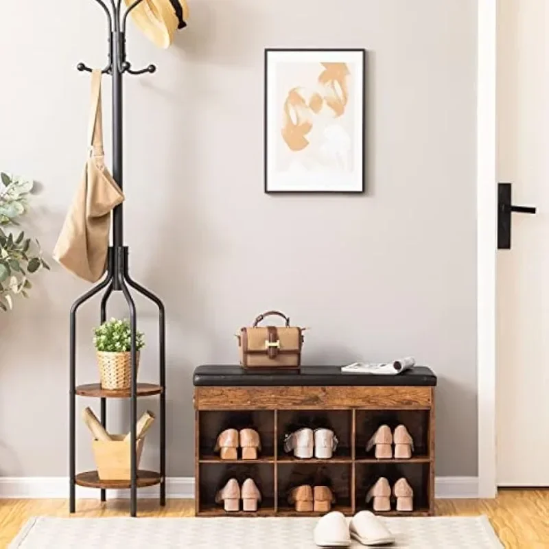 

39" Shoe Stool 2 Tier Shoe Storage Bench for Entrance Storage Organizer with Cushioned Metal Frame Adjustable Shelf