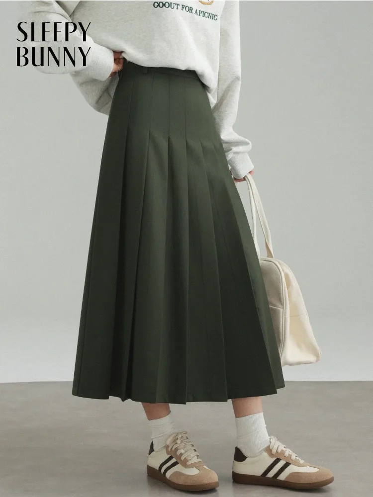 Vintage High Waist Pleated Skirt Elegant A-Line Midi Skirt for Women Korean College Style Slim Fit Autumn Outfit for Petite Lady