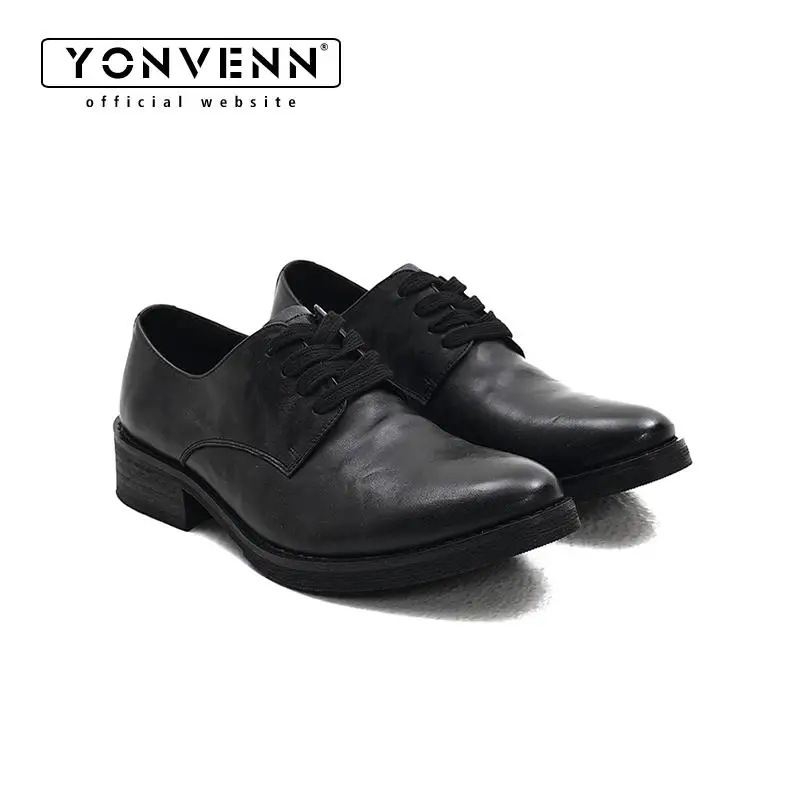 New horsehide pointed leather shoes with men's lace up dark pioneer Goodyear washed hand sewn craftsman Derby