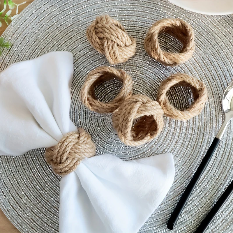 2/4/6Pcs Woven Rustic Natural Napkin Ring Boho Handmade Rope Napkin Holder Rings For Home Christmas Table Decor Tableware Buckle