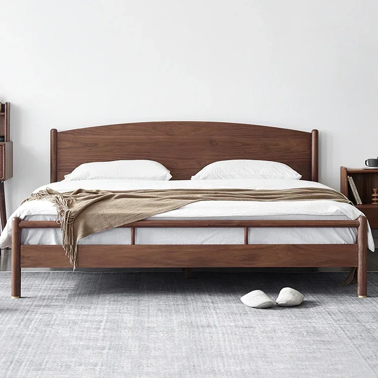 

Simple Modern Style Solid American Black Walnut Wood Light Luxury Queen Size Bed Frame King Size