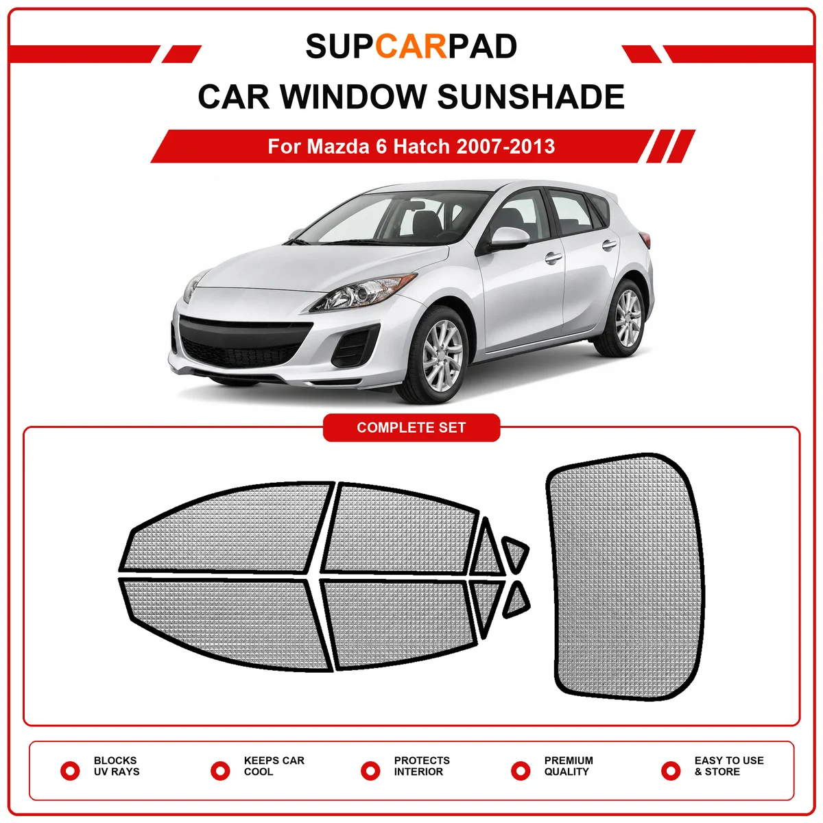 For Mazda 6 Hatch 2007-2013 Pre‑Cut Auto Window Sunshade Anti‑UV Car Sun Visor Protector