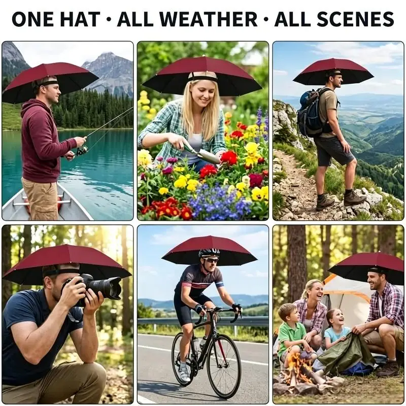 UV Proof Waterproof Foldable Umbrella Hat Hands Free Head Shade For Outdoor Fishing Gardening Camping - view 5