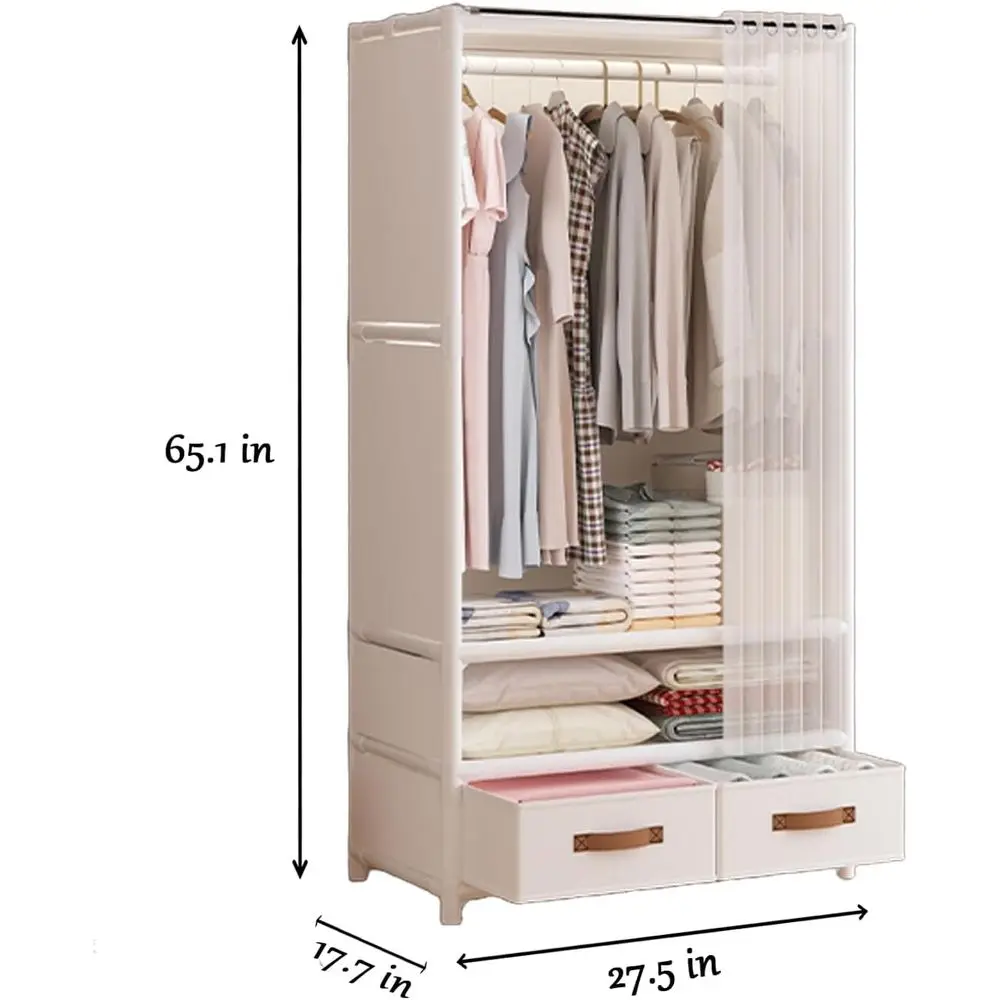 خزانة محمولة، خزانة ملابس، رف ملابس عالي التحمل مع غطاء، رف ملابس على الطراز الياباني مع 3 قضبان تعليق، 9 أرفف تخزين، 56