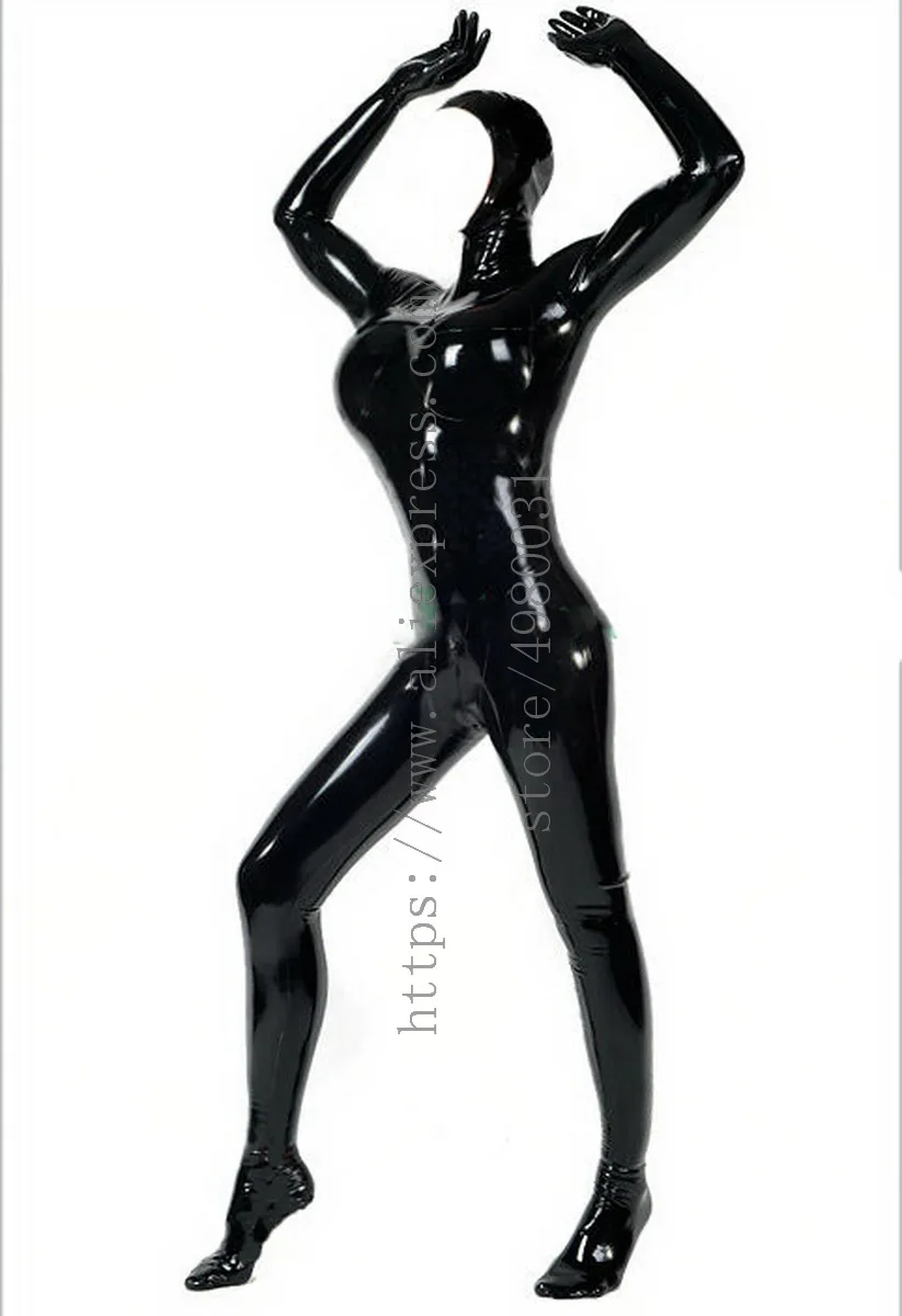 women's  full cover body catsuit  Includes gloves & hood black latex  with back zipper to navel(3 zippers design) open face