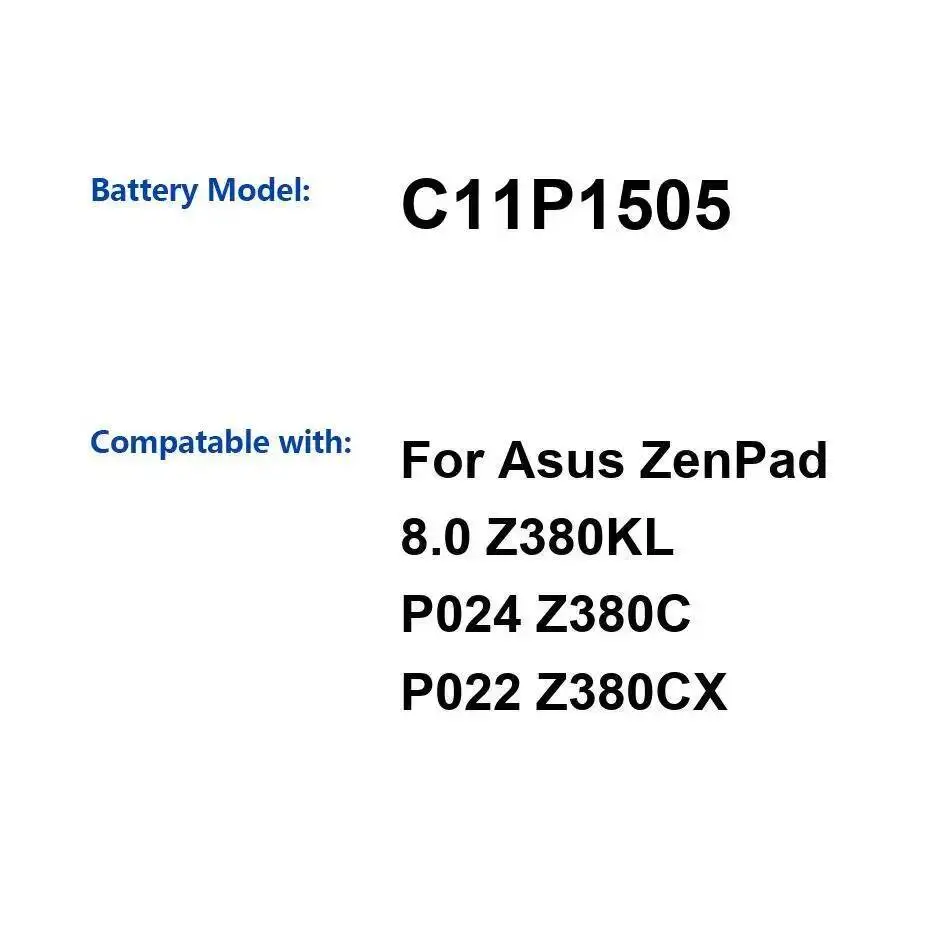 

Для Asus Zenpad 8.0 Z380KL P024 Z380C P022 Z380CX аккумулятор для планшета быстрая зарядка C11P1505 3948 мАч