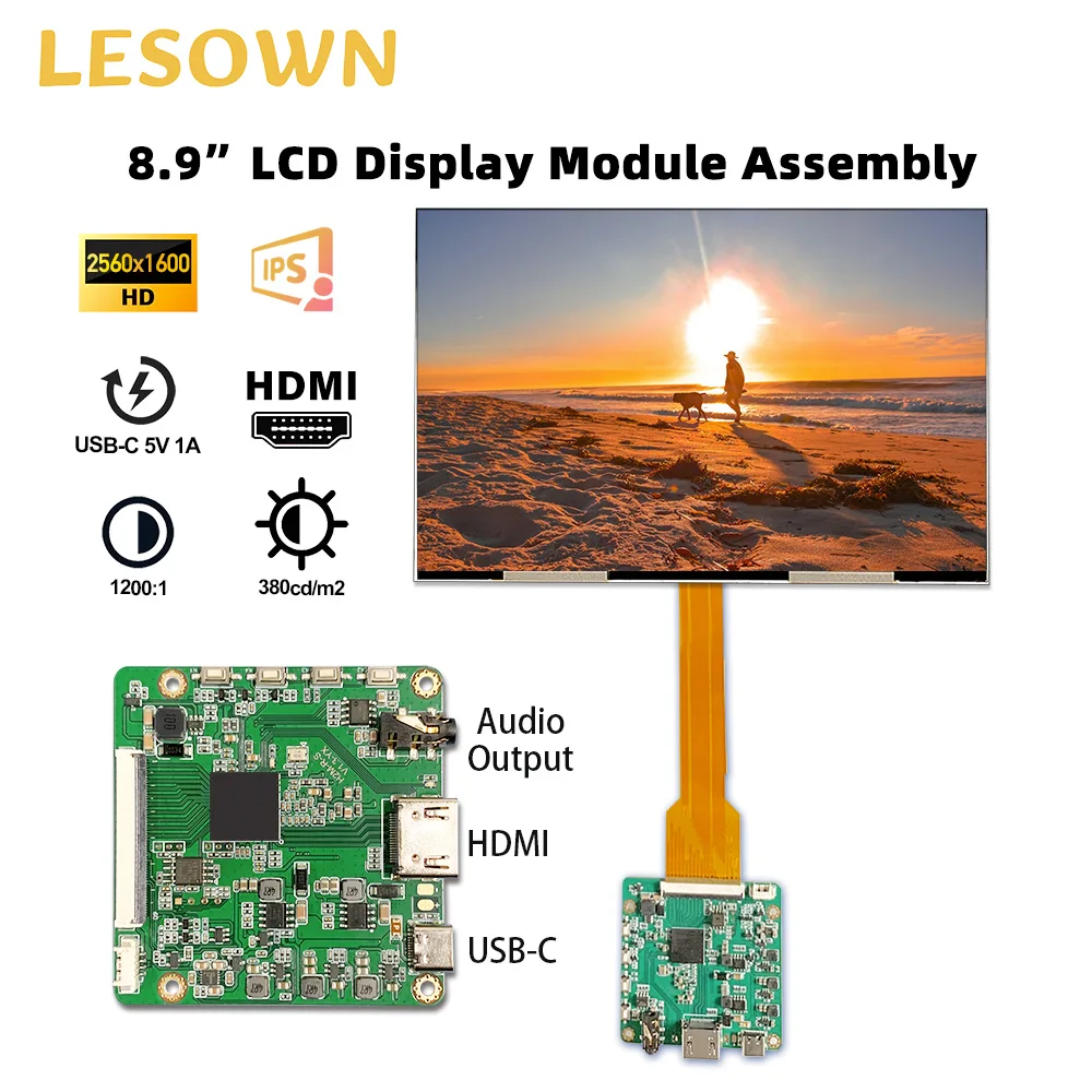 

LESOWN 8.9" LCD Display module 2560x1600 IPS 1200:1 380cd/m2 Portable Screen for DIY Projects Windows Linux and Android Devices