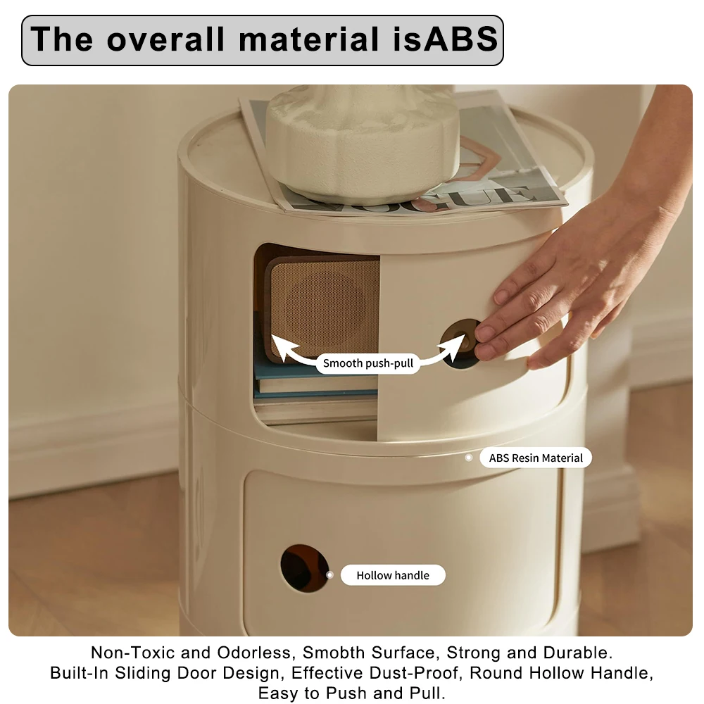 

2 Layer Nordic Round Bedside Cabinet Storage Locker Unit Drawer-Type Organizer For Living Room Bedroom Kitchen Modern