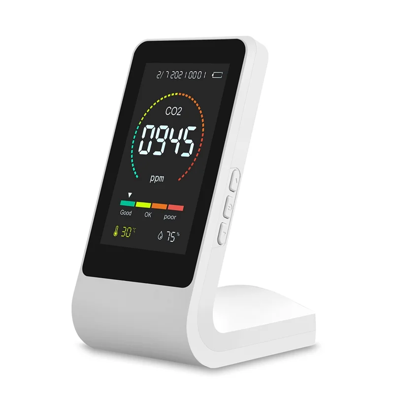 The New 3 In1 CO2 Meter Smart Air Quality Detector Digital Temperature Humidity Sensor Tester Air Quality Monitor(White)