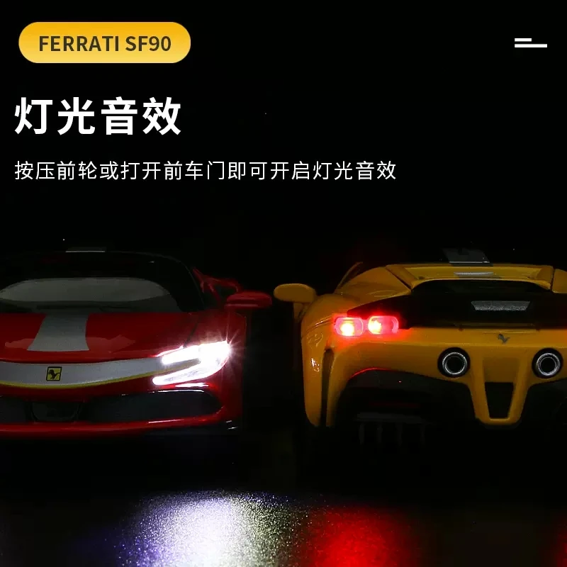 1:32 Diecast Miniature Alloy Car Model Ferrari SF90 Supercar Metal Vehicle Collect Boy Gifts for Children Birthday Christmas Toy