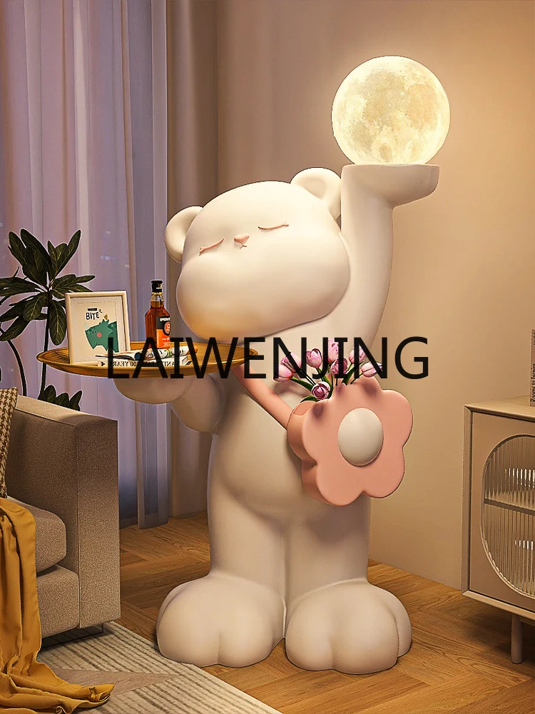 

Cute Bear Cream Wind Floor Ornaments Living Room Sofa next to Side Table Decorations Housewarming Gifts