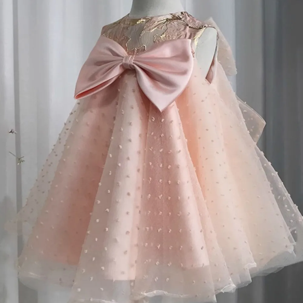 Baby's High Waist Dress Fashion Birthday Wedding Dress bow Princess Dress Fluffy Spring