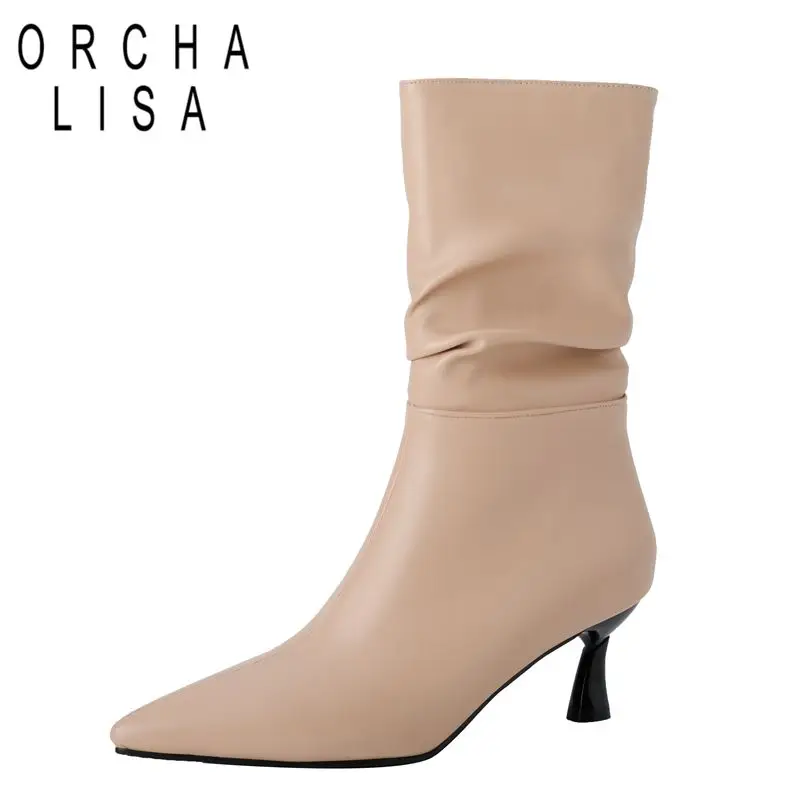 

ORCHA LISA 2025 Новый дизайн Женские сапоги до середины икры с острым носком на тонком каблуке 5 см без шнуровки Большой размер 46 47 48 Сексуальная вечеринка для свиданий Bota