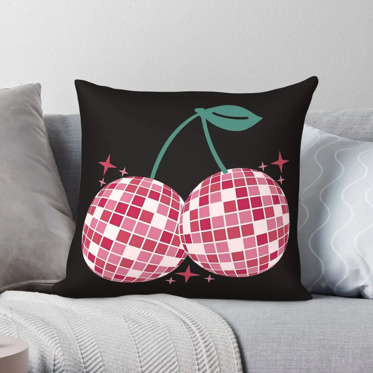 Disco Ball Cherries Groovy Pillowcase Polyester Linen Velvet Pattern Zip Decorative Pillow Case Room Cushion Cover
