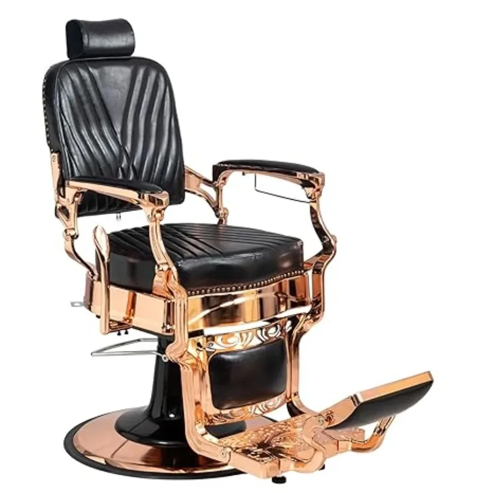 Sillón de Barbería Resistente de 700 Libras |   Estilo Vintage Reclinable con Sistema Hidráulico Suave |   360 °   Reposacabezas Giratorio, Personalizable