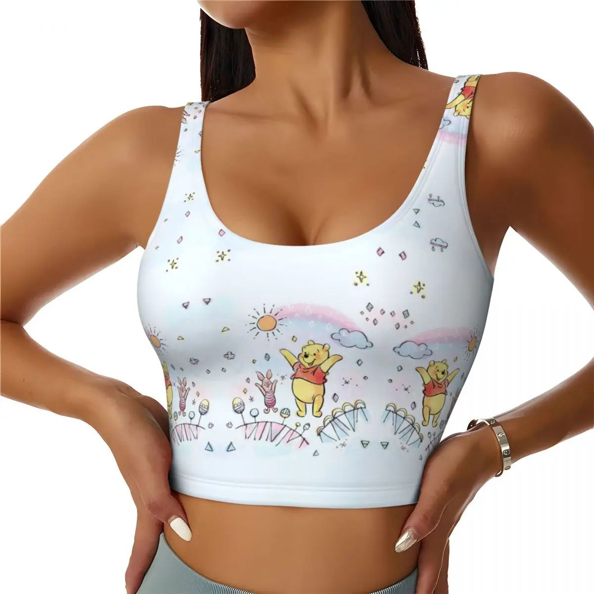 

Custom Disney Winnie The Pooh Cartoon Animation Workout Crop Tank Tops Women's Seamless Yoga Running Sports Bras