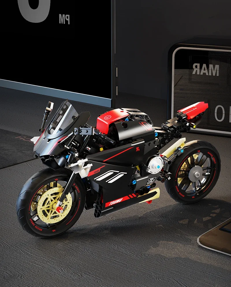 Máquina pesada de alta velocidad para niños, adorno de montaje, bloque de construcción, motocicleta de carreras, coche de ensueño para niño, regalo de cumpleaños