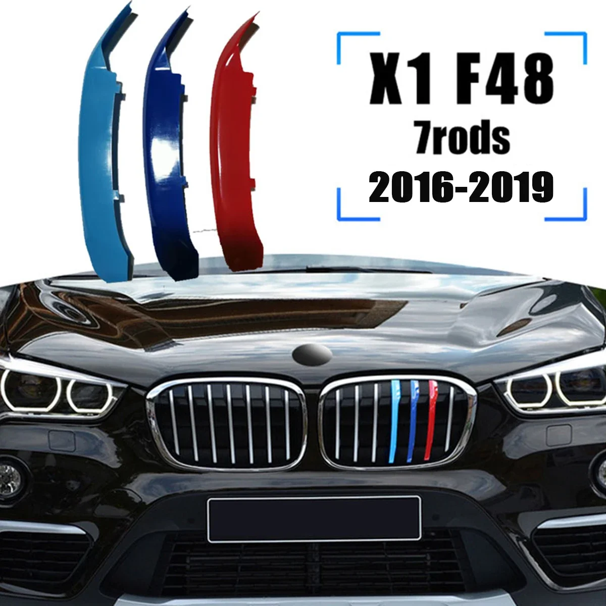 3Pcs ABS Car Racing Front Grille Trim Strips For BMW X1 F48 E84 U11 2009-2021 2022 2023 2024 M Power Grill Clip Accessories