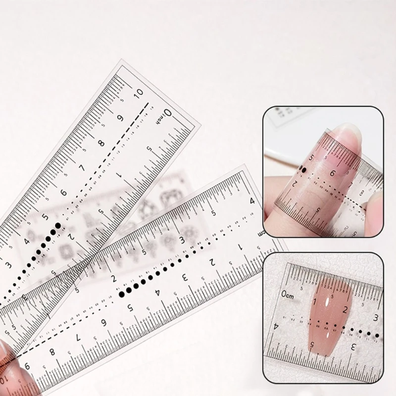 Y1UF 5 Pieces/Set Manicure Ruler Transparent Measure Ruler Soft Art Ruler