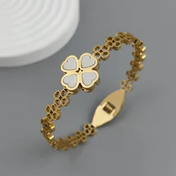 New four-leaf clover white shell stainless steel gold-plated bracelet 18K, high quality waterproof couple bracelet, wife gift