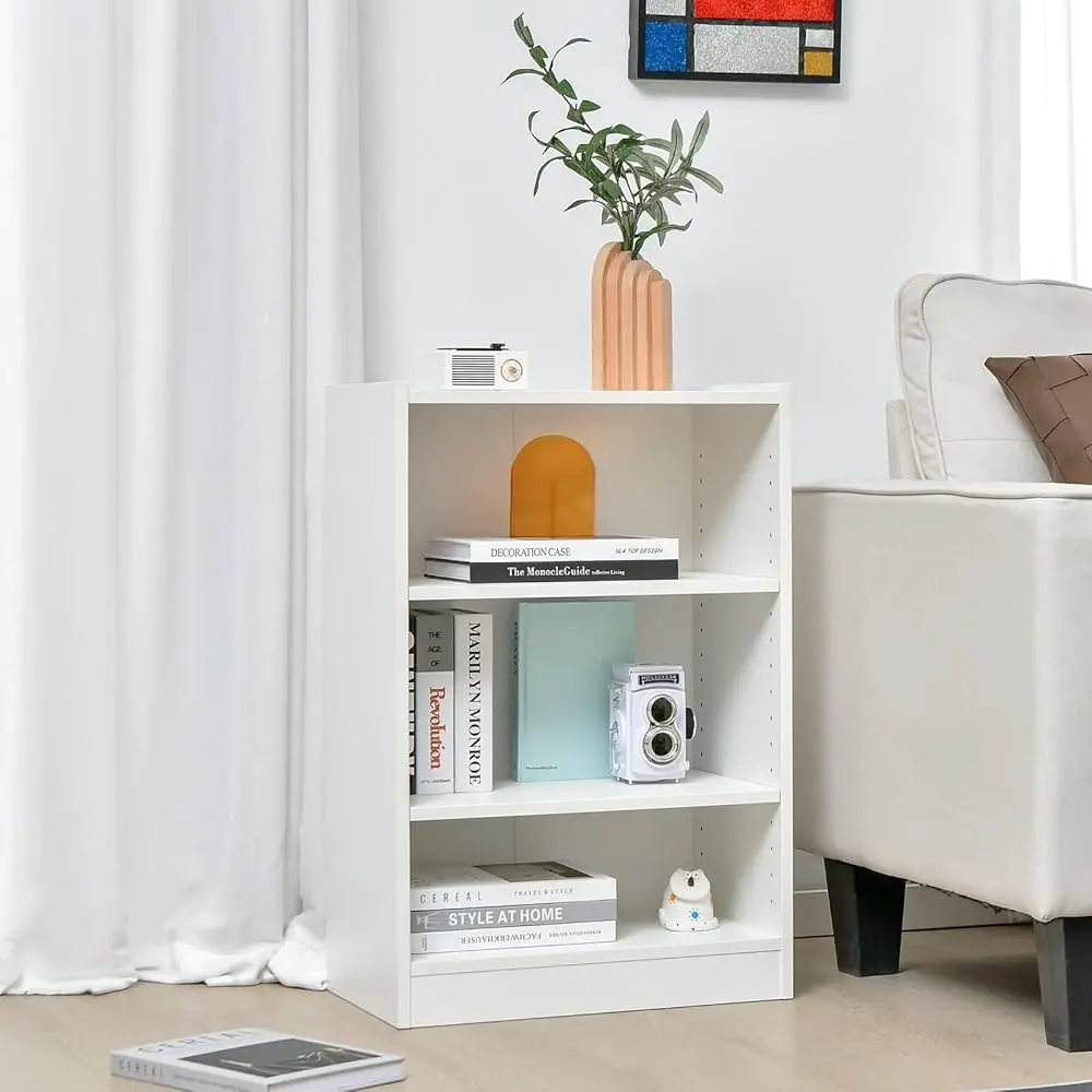 

3-Tier Bookshelf, Small Bookcase With 18 Positions Adjustable Shelves, 29.5” Modern Display Shelves, 3 Cube Storage Organizer