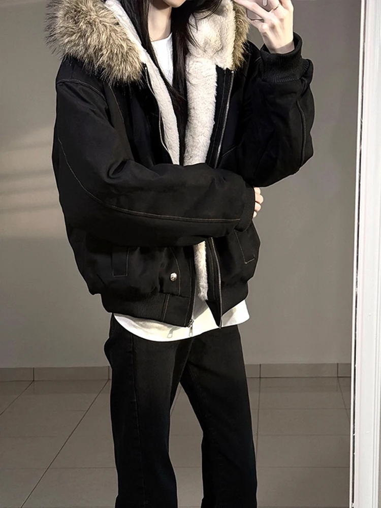 American Retro Thiened Cotton Parka Workwear Jaet Cappotto invernale imitato in pelliccia di coniglio da donna Cappotto caldo Faion per giovani