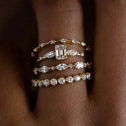 4pcs/setArt Deco Bridal Set Ring Cushion Cut Halo Engagement Ring Mixed Eternity Band Ring Layering Ring